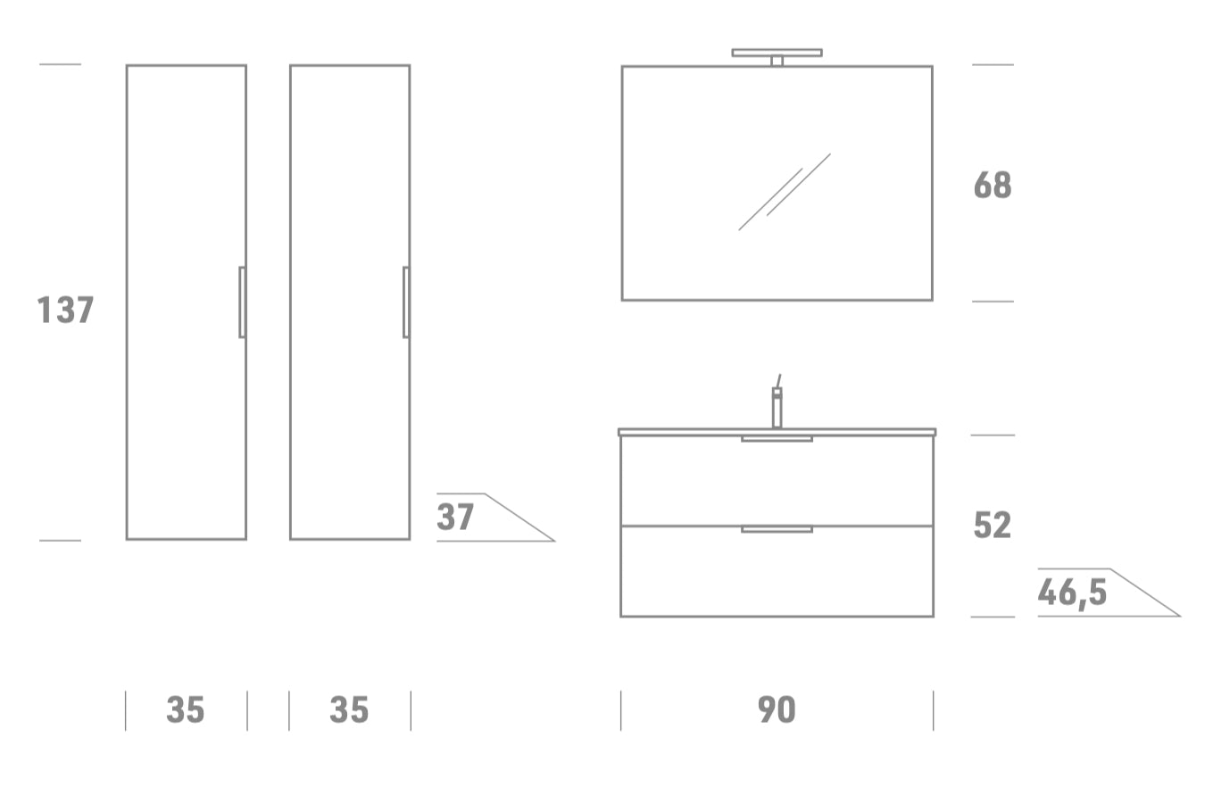 Smile Blocks 14 Mobile Bagno Sospeso con Cassetti