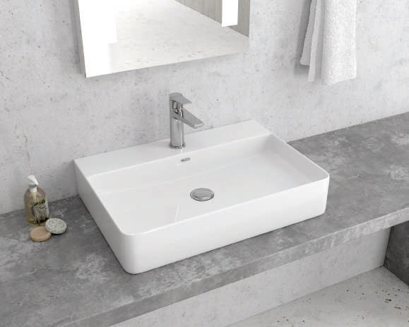 Lavabo da Appoggio Rettangolare in Ceramica Bianco Lucido