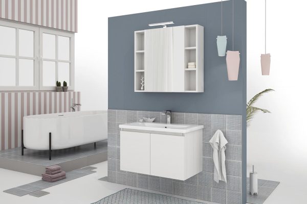 Soft 80 Mobile Bagno Sospeso Lavabo Cassetti e Specchio