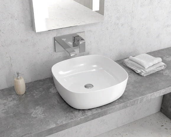 Lavabo da Appoggio Squadrato in Ceramica Bianca