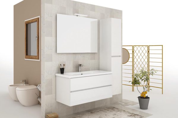 Soft Mobile Bagno 100 cm Sospeso con Cassetti e Specchio